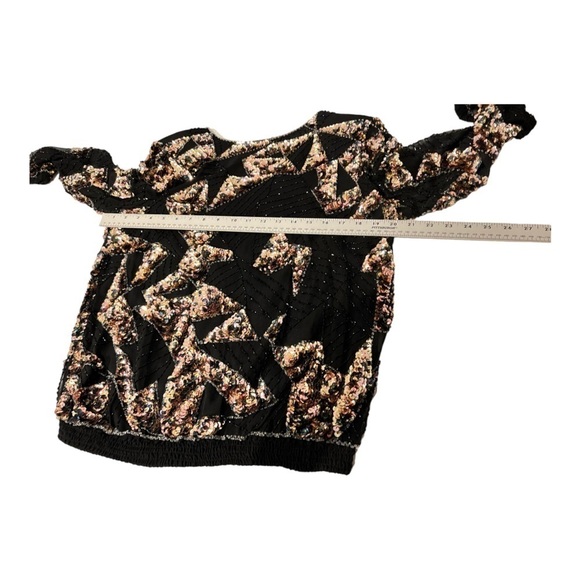 Vintage Oleg Cassini Black Silk Rayon Sequin Top Small - Picture 9 of 13